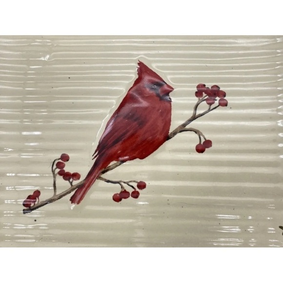 St Nicholas Square Snow Valley 8-3/4" Salad Plate Cardinal Pine Cone Bark T4 - Picture 2 of 3